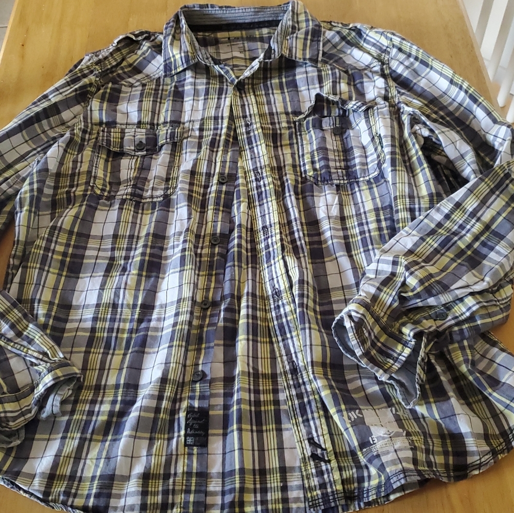 Men Yellow Plaid Shirt